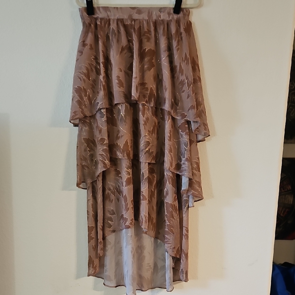 MELLODAY High-Low Layered Skirt in Brown